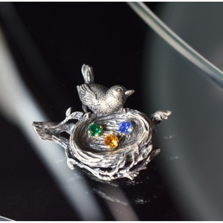 Vintage 925 Sterling Silver Multicolor Cz "Bird" Brooch